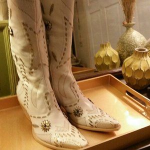 Off white Leather Studded Cowboy boots